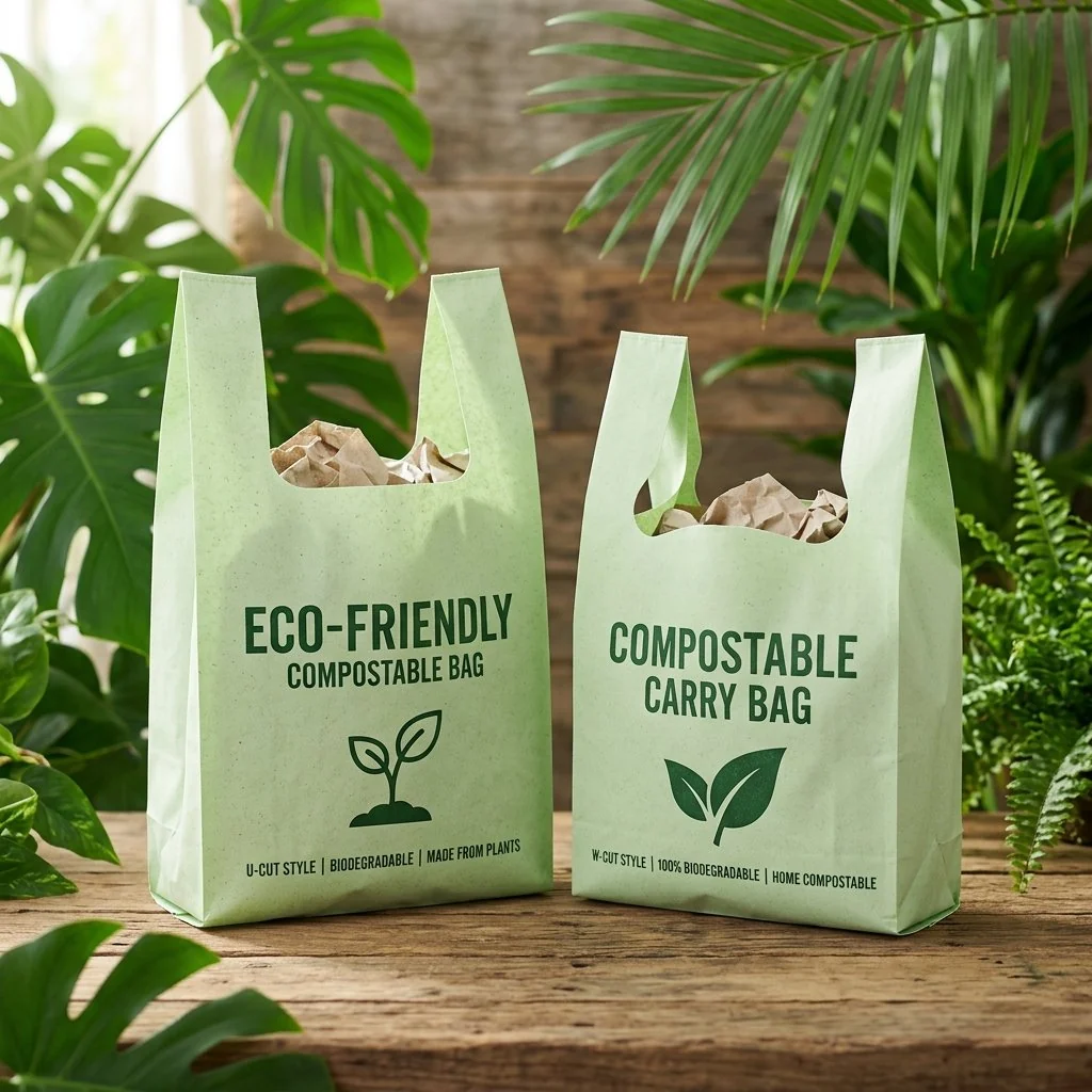 Save Green compostable carry bags, made from corn and vegetable starch